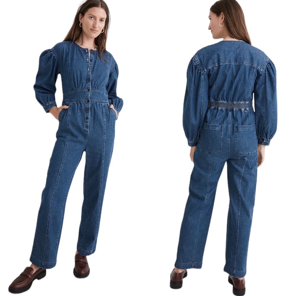 NWT Madewell Coverall Denim Jumpsuit Long Sleeve Straight Leg Neckline Size 4